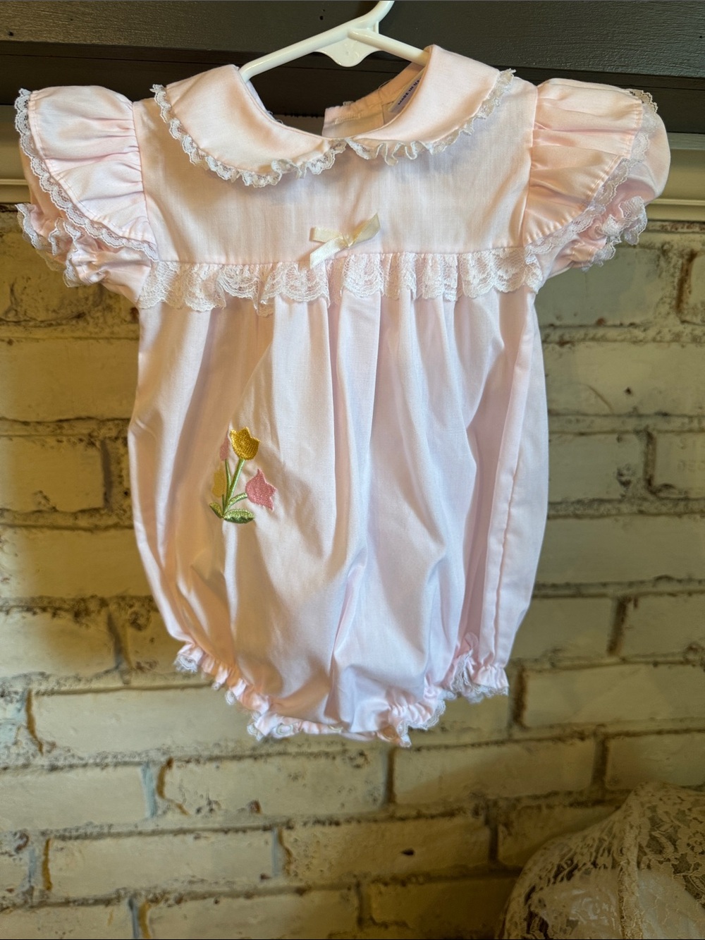 Alexis Classic Pink Baby Girl Romper with Floral Embroidery